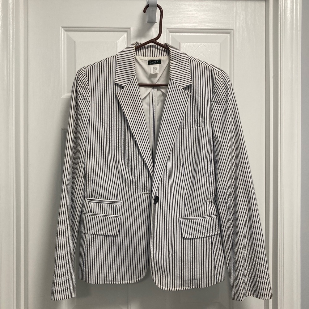 J.Crew seersucker blue ladies blazer size 10